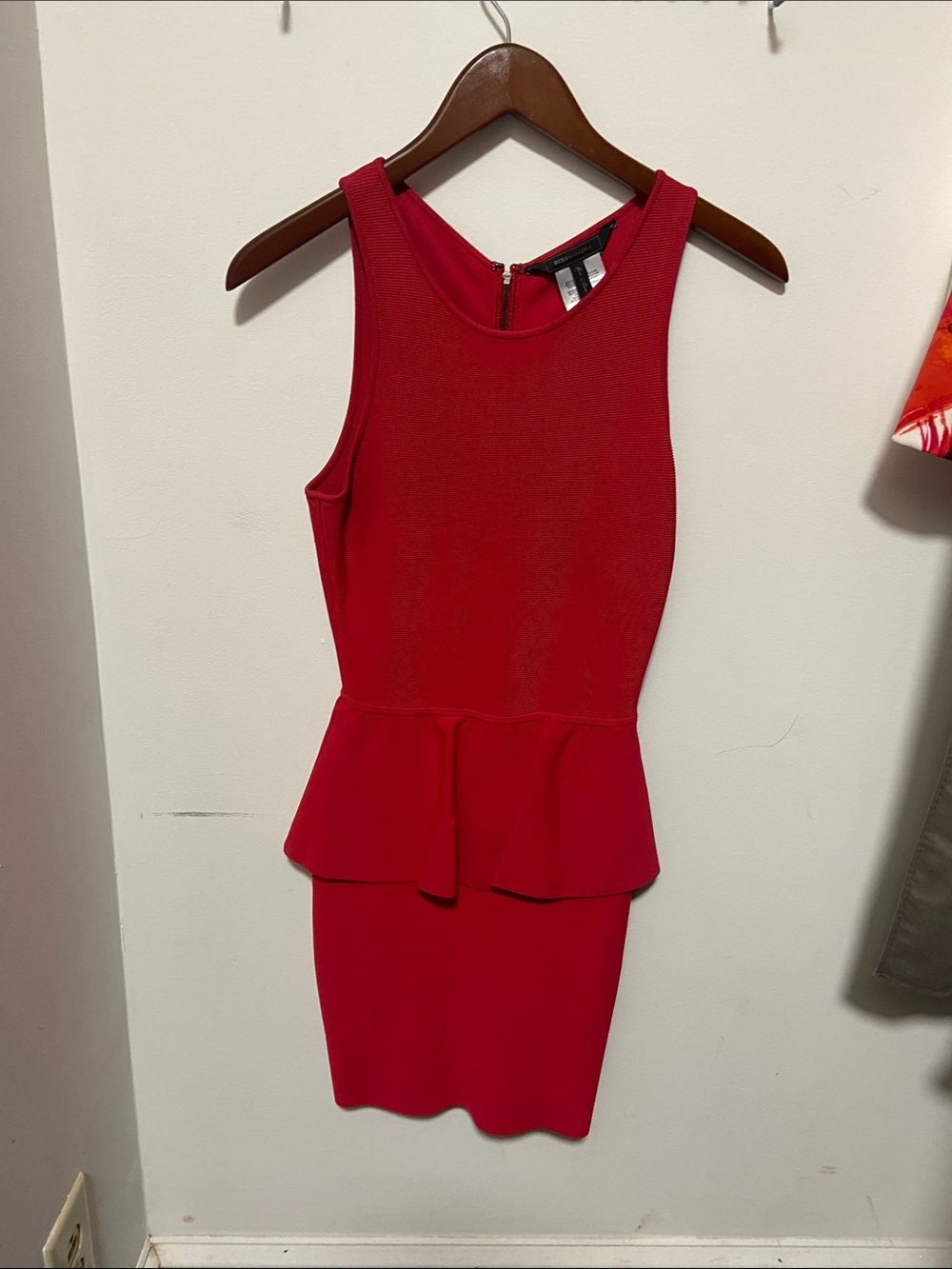 BCBGMaxAzria Red Sleeveless Peplum Mini Dress
